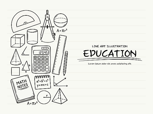 도형 기호 교육 선 라인일러스트 일러스트 그래프 자 학습 필기구 공책 계산기 도구 수학 삼각형 그림 수학교육 기하학 각도기 수식 국내일러스트 AI파일 문자 무늬 교과목 문구용품 장비 파일형식 벡터