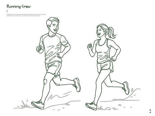 여자 남자 일러스트 모션 함께함 건강 웃음 잔디 취미 야외 친구 운동복 달리기 조깅 운동 친목 러닝 스트레스해소 국내일러스트 AI파일 식물 옷 컨셉 관계 표정 사람 파일형식 벡터