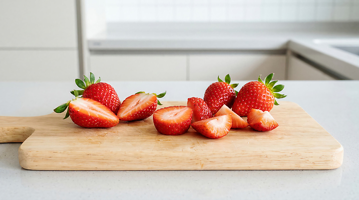 JPG 편집이미지 과일 재료 딸기 주방용품 도마 요리 주방 신선 손질 요리준비 편집실사 AI포토 AI콘텐츠 생활용품 CG 준비 파일형식