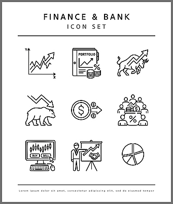 기호 일러스트 통계 금융 경제 시장 하락 분석 은행 투자 상승 통화 서류판 포트폴리오 국내일러스트 AI파일 문자 컨셉 비즈니스 모션 사무용품 파일형식 벡터