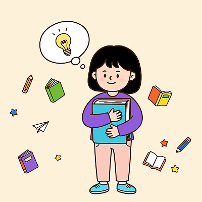 별 생각 일러스트 문구용품 아이디어 소녀 책 학습 연필 교양 종이비행기 즐거움 창의성 국내일러스트 AI파일 자연요소 여자 교육 감정 어린이 컨셉 학용품 필기구 오브젝트 종이접기 파일형식 벡터