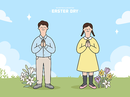 기념일 꽃 어린이 백그라운드 일러스트 부활절 기념 소녀 소년 평화 봄 기도 손모으기 국내일러스트 AI파일 식물 계절 여자 남자 컨셉 사람 손짓 이벤트 파일형식 벡터