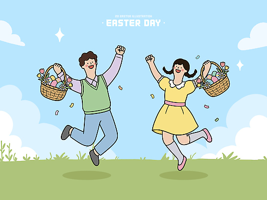 기념일 꽃 행복 일러스트 부활절 웃음 이벤트 친구 소풍 바구니 알 축제 즐거움 국내일러스트 AI파일 식물 감정 관계 표정 야외활동 파일형식 벡터