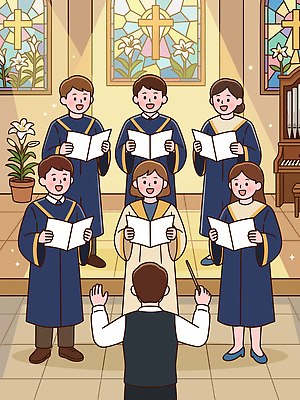 식물 기념일 기독교 음악 노래 문화예술 라이프 음악가 합창 파일형식 벡터 교회 지휘자 연습 성가대 예배 악기 꽃 창문 모임 이벤트 종교 하모니 일상 AI파일 부활절 국내일러스트 일러스트