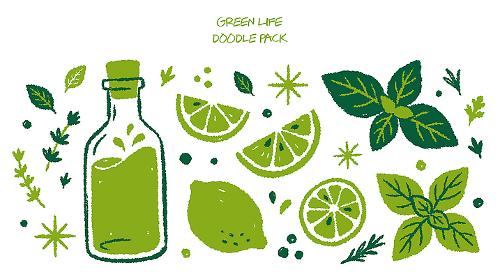 식물 음료 과일 일러스트 재료 자연 초록색 주스 낙서 민트 허브 라임 상큼 국내일러스트 AI파일 컬러 생태계 파일형식 벡터