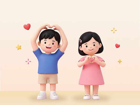 PSD 편집이미지 원피스 어린이 티셔츠 사랑 미소 소녀 소년 친구 기쁨 하트 감사 손하트 편집3D 모양 옷 여자 남자 감정 셔츠 관계 표정 사람 손짓 3D 파일형식