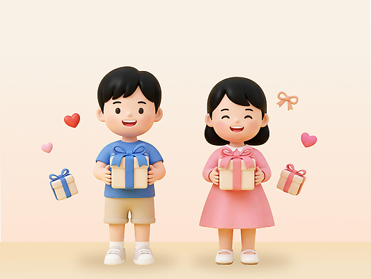PSD 편집이미지 캐릭터 선물 사랑 웃음 소녀 소년 친구 상자 기쁨 축하 감사 동심 편집3D 여자 남자 감정 어린이 컨셉 관계 표정 3D 파일형식