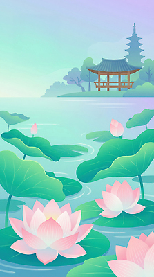 JPG 나무 꽃 호수 여유 일러스트 자연 연꽃 풍경 물 부처님오신날 풀 수중식물 정자 차분 국내일러스트 AI일러스트 AI콘텐츠 자연요소 식물 기념일 감정 컨셉 생태계 파일형식