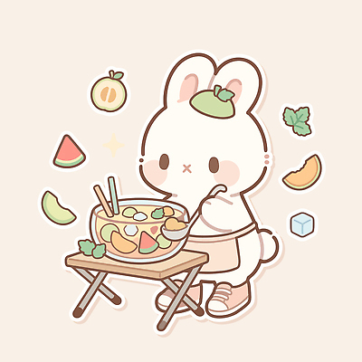 동물 그릇 과일 일러스트 탁자 디저트 수박 요리 여름 숟가락 토끼 멜론 민트 화채 국내일러스트 AI파일 식기 계절 음식 가구 포유류 수저 반려동물 허브 여름간식 파일형식 벡터