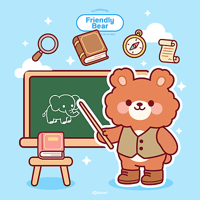 동물 교육 일러스트 곰 교실 수업 코끼리 책 학습 연필 교사 칠판 도구 강의 그림 국내일러스트 AI파일 직업 포유류 학교 학용품 필기구 파일형식 벡터