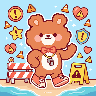 동물 바다 일러스트 곰 모션 표시 경고 해변 안전가드 주의표지판 칼라콘 국내일러스트 AI파일 포유류 표지판 안전장비 파일형식 벡터