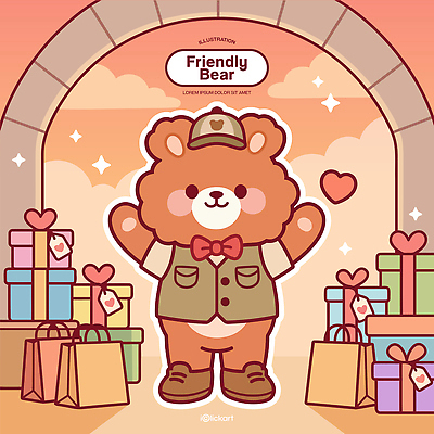 동물 캐릭터 행복 일러스트 곰 선물 상자 귀여움 기쁨 국내일러스트 AI파일 감정 컨셉 포유류 파일형식 벡터