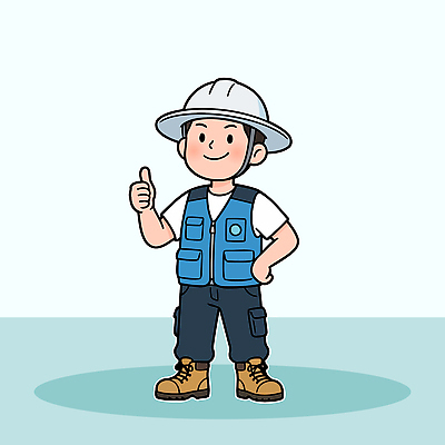 직업 캐릭터 남자 건축 일러스트 노동자 작업복 미소 사람 최고 조끼 작업 더위 헬멧 건축가 국내일러스트 폭염대비 AI파일 옷 날씨 표정 외투 대비 보호장비 파일형식 벡터