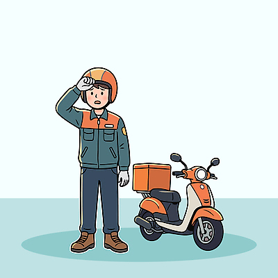 일러스트 노동자 오토바이 작업 배달원 더위 헬멧 배송 직원 음식배달 국내일러스트 폭염대비 AI파일 직업 날씨 바이크 대비 보호장비 파일형식 벡터