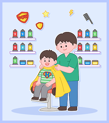 헤어스타일 어린이 의자 일러스트 뷰티 도구 작업 미용실 미용사 즐거움 국내일러스트 AI파일 직업 감정 가구 사람 뷰티샵 파일형식 벡터
