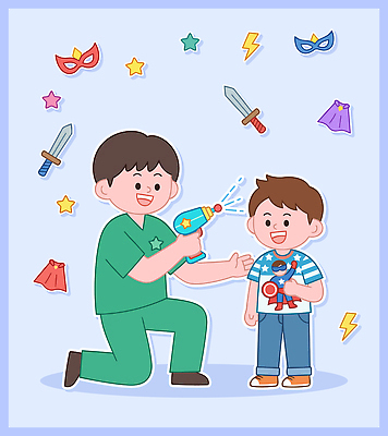 어린이 일러스트 웃음 장난감 뷰티 미용실 미용사 즐거움 물총 국내일러스트 AI파일 직업 감정 표정 사람 뷰티샵 파일형식 벡터