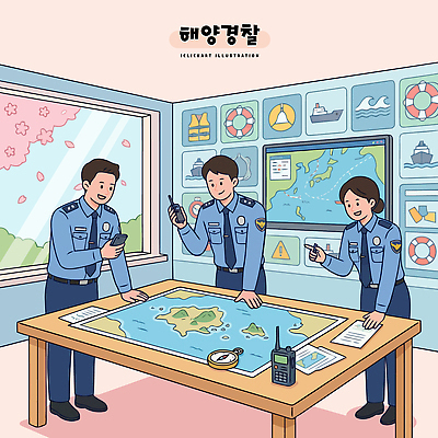 바다 섬 지도 일러스트 회의 협력 대화 안전 자료 장비 해양경찰 해양경찰의날 국내일러스트 AI파일 비즈니스 말하기 경찰 파일형식 벡터 법정기념일