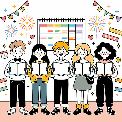 행복 일러스트 함께함 이벤트 청년 장식 책 친구 학습 모임 달력 센터 즐거움 복지시설 지원 청년정책 국내일러스트 AI파일 교육 감정 컨셉 관계 성인 복지 시설 파일형식 벡터