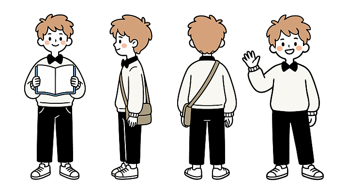 캐릭터 손 가방 일러스트 모션 사람 소년 청년 앞모습 뒷모습 책 즐거움 국내일러스트 AI파일 잡화 남자 감정 어린이 뷰포인트 성인 신체부위 파일형식 벡터