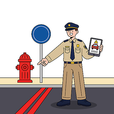 직업 남자 도로 교통 일러스트 경고 경비 안전 태블릿 표지판 경찰 예방 법 점검 소화전 신고 경관 국내일러스트 AI파일 길 교통시설 알림판 사람 풍경 전자제품 스마트기기 보호 안전장비 파일형식 벡터
