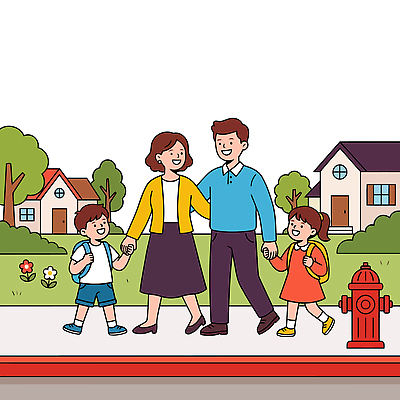 나무 행복 도로 어린이 가방 일러스트 가족 모션 거리 주택 부모 산책 외출 국내일러스트 AI파일 식물 잡화 감정 길 관계 교통시설 휴식 사람 건물 파일형식 벡터