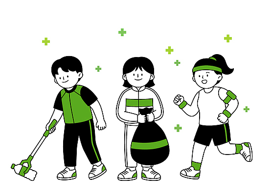 일러스트 모션 청소년 봉투 함께함 건강 친구 운동복 달리기 운동 환경 그룹 쓰레기 청소 정화 참여 세계환경의날 국내일러스트 AI파일 옷 컨셉 관계 사람 파일형식 벡터 법정기념일