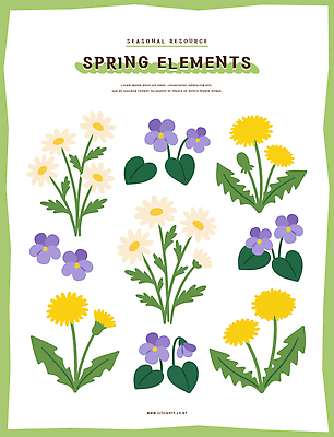 식물 꽃 백그라운드 일러스트 자연 봄 민들레 제비꽃 원예 국내일러스트 AI파일 계절 취미 생태계 파일형식 벡터