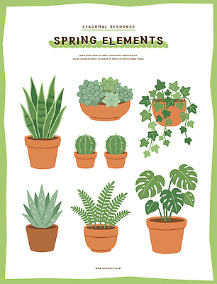 식물 화분 화초 잎 일러스트 선인장 초록색 인테리어 봄 아이비 다육식물 몬스테라 국내일러스트 AI파일 디자인 계절 컬러 파일형식 벡터