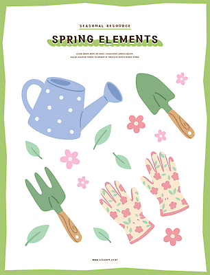 식물 꽃 일러스트 봄 물뿌리개 삽 원예 국내일러스트 AI파일 계절 취미 파일형식 벡터