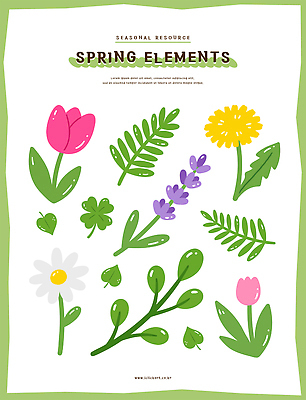 식물 꽃 잎 일러스트 자연 봄 튤립 민들레 데이지 라벤더 국내일러스트 AI파일 계절 허브 생태계 파일형식 벡터