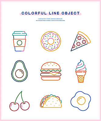 커피 음식 일러스트 아이스크림 디저트 피자 패스트푸드 계란 햄버거 체리 도넛 아보카도 타코 국내일러스트 AI파일 음료 과일 서양음식 알 인스턴트 파일형식 벡터