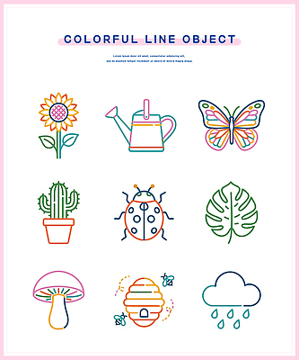 식물 나비 잎 일러스트 자연 해바라기 선인장 여름 버섯 물뿌리개 무당벌레 국내일러스트 AI파일 계절 꽃 곤충 생태계 파일형식 벡터