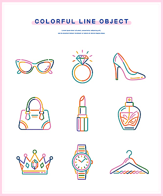 패션 시계 가방 일러스트 장신구 왕관 선글라스 화장품 립스틱 반지 하이힐 옷걸이 향수 오브젝트 국내일러스트 AI파일 잡화 안경 구두 뷰티 여성화 파일형식 벡터