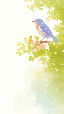 JPG 꽃 잎 일러스트 자연 조류 평화 나뭇가지 파랑새 국내일러스트 AI일러스트 AI콘텐츠 나무 식물 동물 컨셉 생태계 파일형식