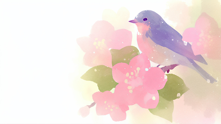 JPG 식물 꽃 잎 일러스트 자연 조류 수채화 봄 파랑새 국내일러스트 AI일러스트 AI콘텐츠 동물 계절 생태계 파일형식