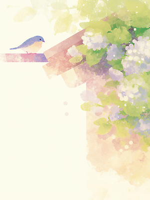 JPG 식물 꽃 일러스트 자연 조류 지붕 나뭇잎 수채화 풍경 봄 파랑새 국내일러스트 AI일러스트 AI콘텐츠 동물 계절 잎 생태계 파일형식