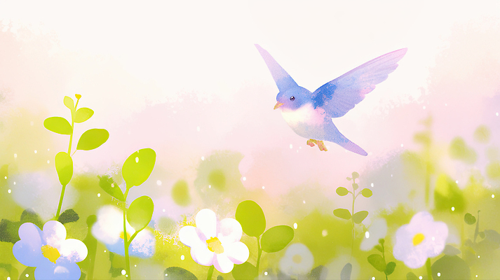 JPG 식물 꽃 잎 일러스트 자연 조류 하늘 풍경 봄 자유 비행 파랑새 국내일러스트 AI일러스트 AI콘텐츠 동물 계절 컨셉 생태계 파일형식
