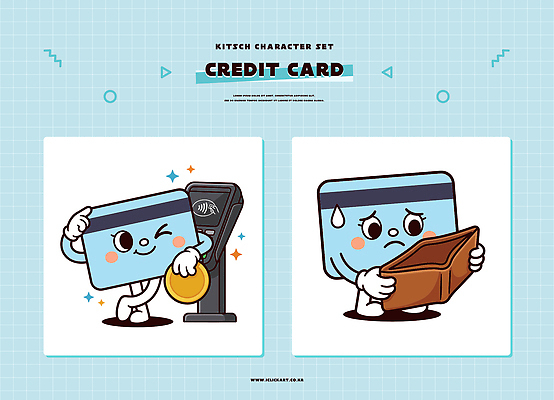 캐릭터 감정 돈 일러스트 경제 쇼핑 귀여움 기계 신용카드 지갑 일러캐릭터 AI파일 컨셉 금융 재산 파일형식 벡터