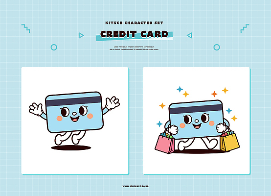 캐릭터 가방 일러스트 웃음 파란색 쇼핑 상점 신용카드 즐거움 일러캐릭터 AI파일 잡화 감정 컬러 표정 금융 파일형식 벡터