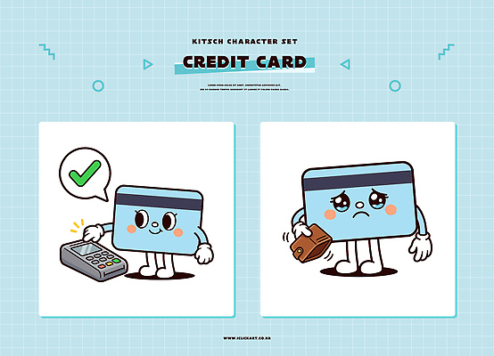 캐릭터 일러스트 쇼핑 기쁨 신용카드 지갑 심볼 체크표시 일러캐릭터 AI파일 감정 금융 확인 파일형식 벡터