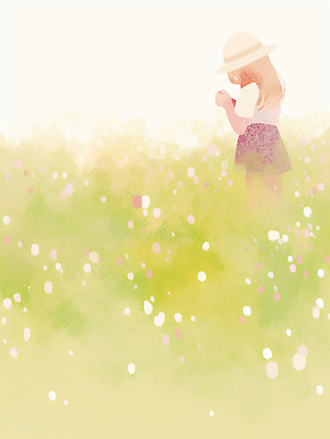 JPG 꽃 꽃밭 일러스트 자연 풍경 소녀 일상 초록색 여름 즐거움 국내일러스트 AI일러스트 AI콘텐츠 식물 계절 여자 감정 어린이 컬러 라이프 생태계 파일형식