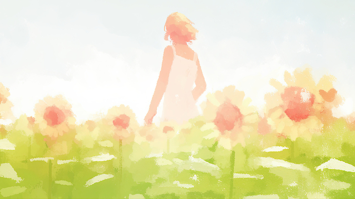 JPG 식물 드레스 여자 꽃 행복 일러스트 자연 해바라기 풍경 소녀 여름 평화 산책 국내일러스트 AI일러스트 AI콘텐츠 옷 계절 감정 어린이 컨셉 휴식 사람 생태계 파일형식