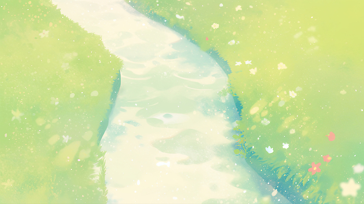 JPG 꽃 길 일러스트 자연 풍경 초록색 여름 계곡 흐름 시원함 물길 국내일러스트 AI일러스트 AI콘텐츠 식물 계절 컬러 컨셉 생태계 파일형식