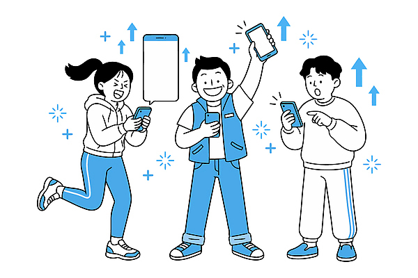 일러스트 모션 웃음 경제 스마트폰 놀람 기쁨 주식 즐거움 투자 상승 국내일러스트 AI파일 감정 컨셉 비즈니스 표정 금융 핸드폰 스마트기기 파일형식 벡터