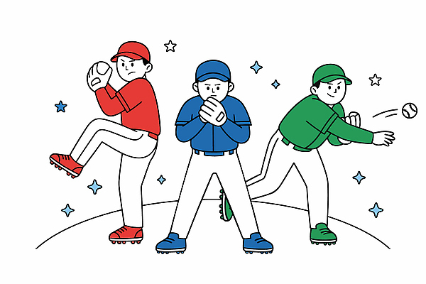 남자 스포츠 포즈 운동화 유니폼 일러스트 공 모션 협력 운동선수 빨간색 초록색 파란색 운동 경쟁 야구 야구방망이 타자 야구선수 집중 야구공 투수 국내일러스트 AI파일 옷 컬러 신발 컨셉 건강 사람 구기 야구용품 파일형식 벡터