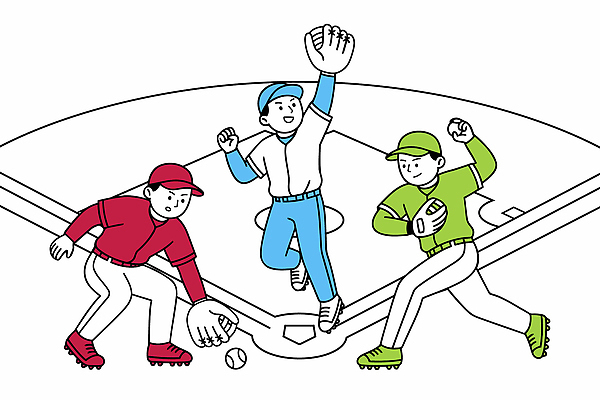 스포츠 유니폼 일러스트 공 모션 필드 협력 운동선수 경기 경기장 야구 야구선수 잡기 던지기 야구공 투수 국내일러스트 AI파일 옷 스포츠시설 구기 야구용품 파일형식 벡터