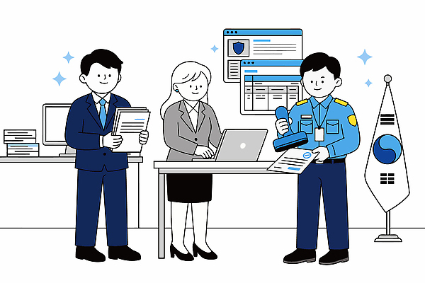 여자 남자 일러스트 직장 한국 관리 여러명 컴퓨터 도장 사무실 업무 작업 집중 심볼 문서 반도체 반도체산업 서명 공공기관 수출업 국내일러스트 AI파일 산업 아시아 다수 컨셉 회사 비즈니스 사람 전자제품 파일형식 벡터