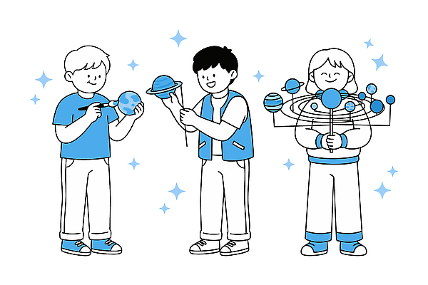 교육 지구 과학 일러스트 모션 놀이 실험 친구 학습 모형 우주 행성 즐거움 오브젝트 태양계 과학의날 상상력 창의력 국내일러스트 AI파일 감정 관계 파일형식 벡터 법정기념일