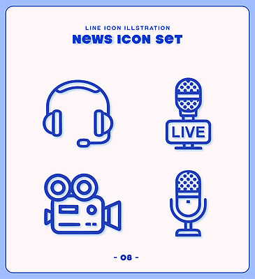 일러스트 카메라 헤드셋 장비 뉴스 마이크 오디오 방송 비디오 라이브 방송국 국내일러스트 AI파일 음향기기 전자제품 헤드폰 파일형식 벡터