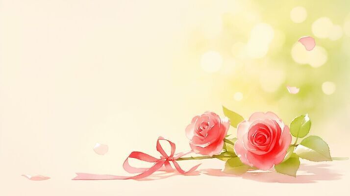 JPG 식물 꽃잎 꽃 리본 분홍색 백그라운드 일러스트 수채화 사랑 장미 국내일러스트 AI일러스트 AI콘텐츠 감정 컬러 파일형식